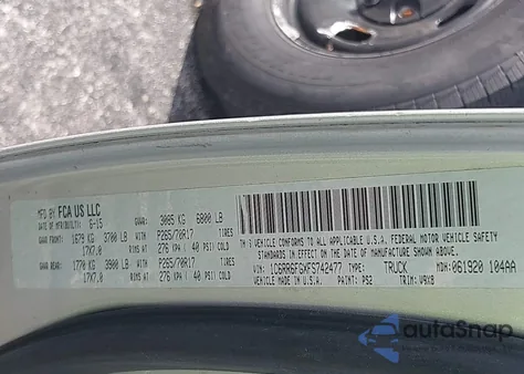 2015 Ram 1500 Tradesman из США, поврежденный, VIN 1C6RR6FGXFS742477